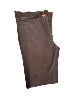 Tory Burch Brown Suede Pants Size 12 with White Stitching and Side Zipper